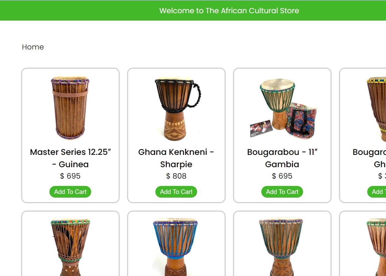 African cultural store webapp screenshot